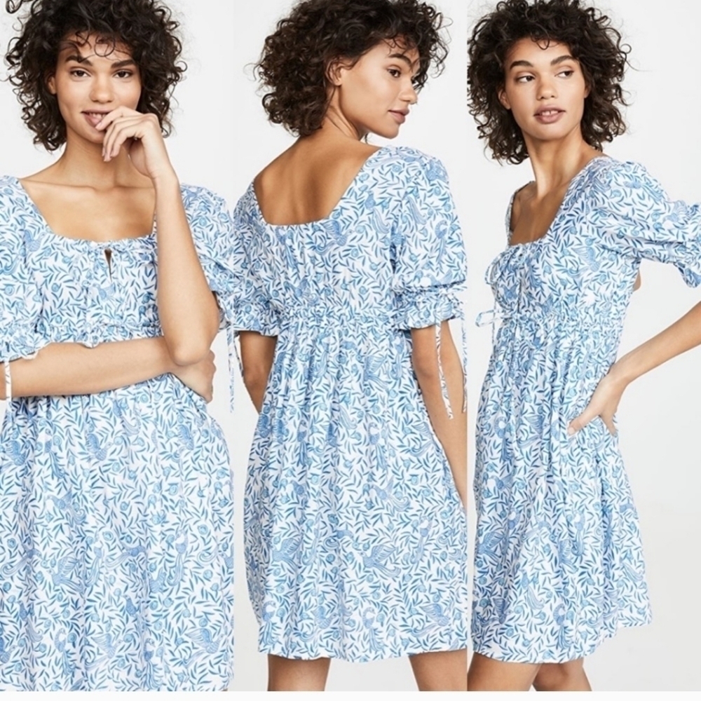 Banjanan Jardin delph Bird Front Tie short sleeve babydoll Mini Dress sz small